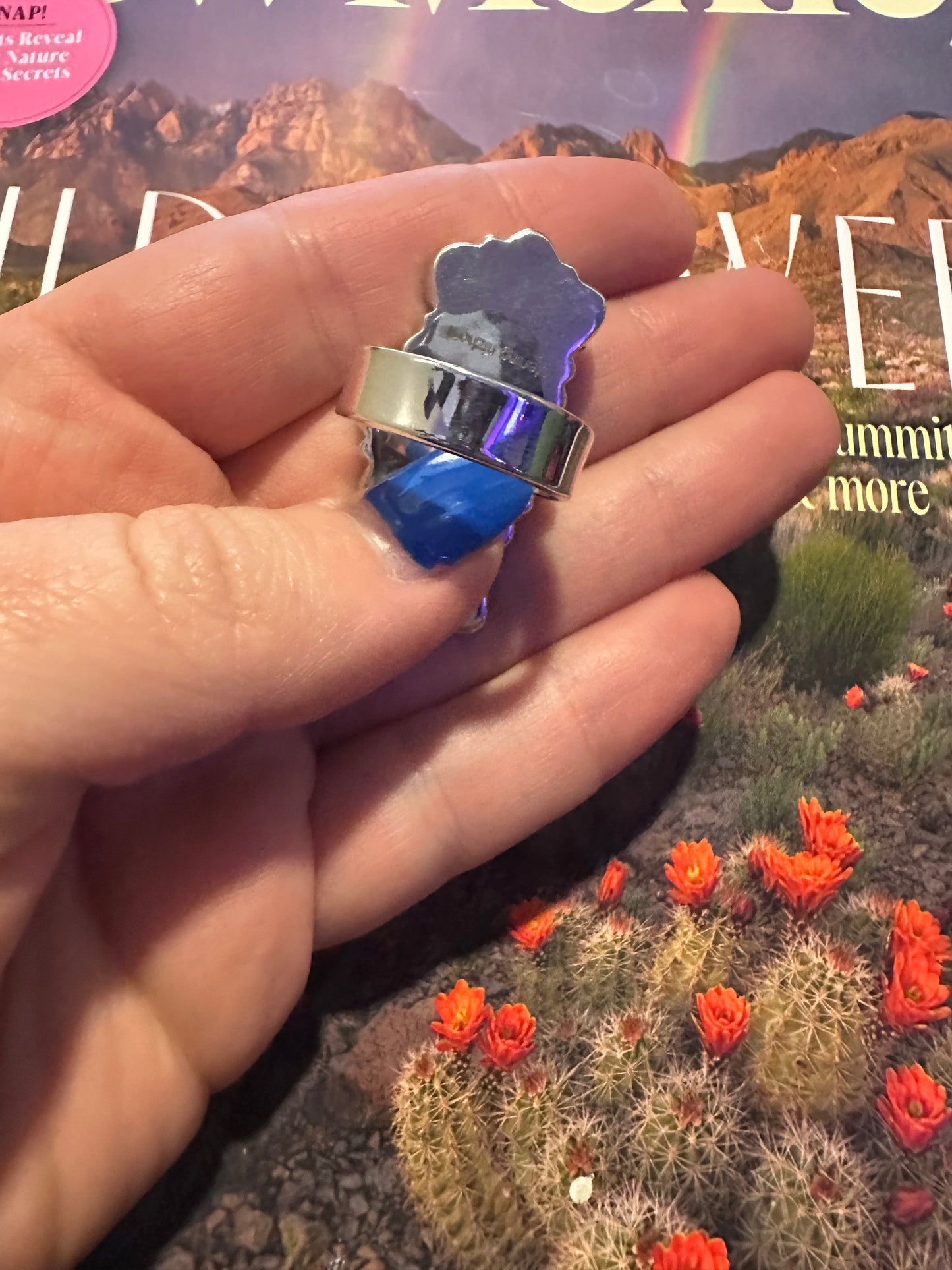 Handmade Sterling Silver Multi Color Fire Opal Adjustable Ring Signed Nizhoni