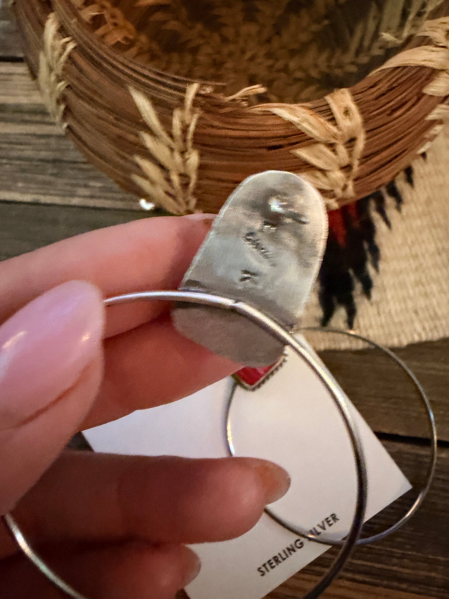 Handcrafted Orange Spiny and Sterling Silver Dangle Hoop Earrings by Elouise Kee