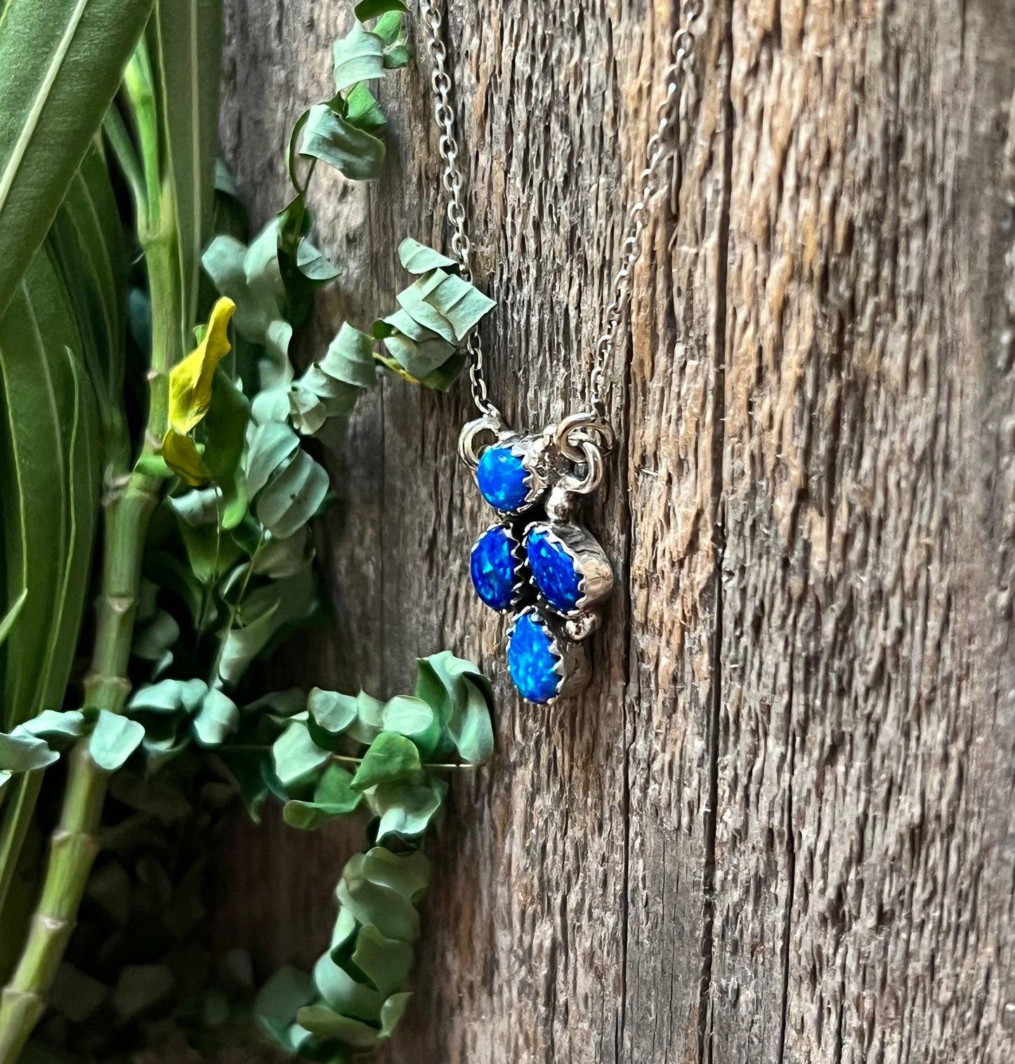 Handmade Blue Opal Tear Drop Sterling Silver Necklace