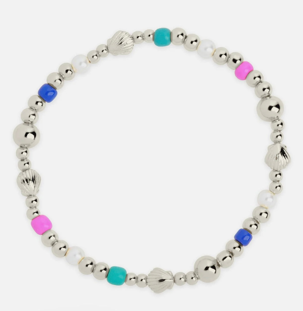Truvy Shell Beaded Stretch Silver Bracelet