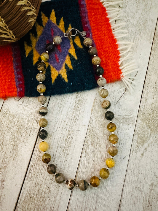 Handcrafted Sterling Silver Pearl & Bumblebee  Beaded Necklace