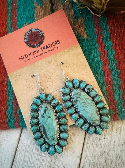 Handcrafted Sterling Silver & Turquoise Cluster Dangle Earrings