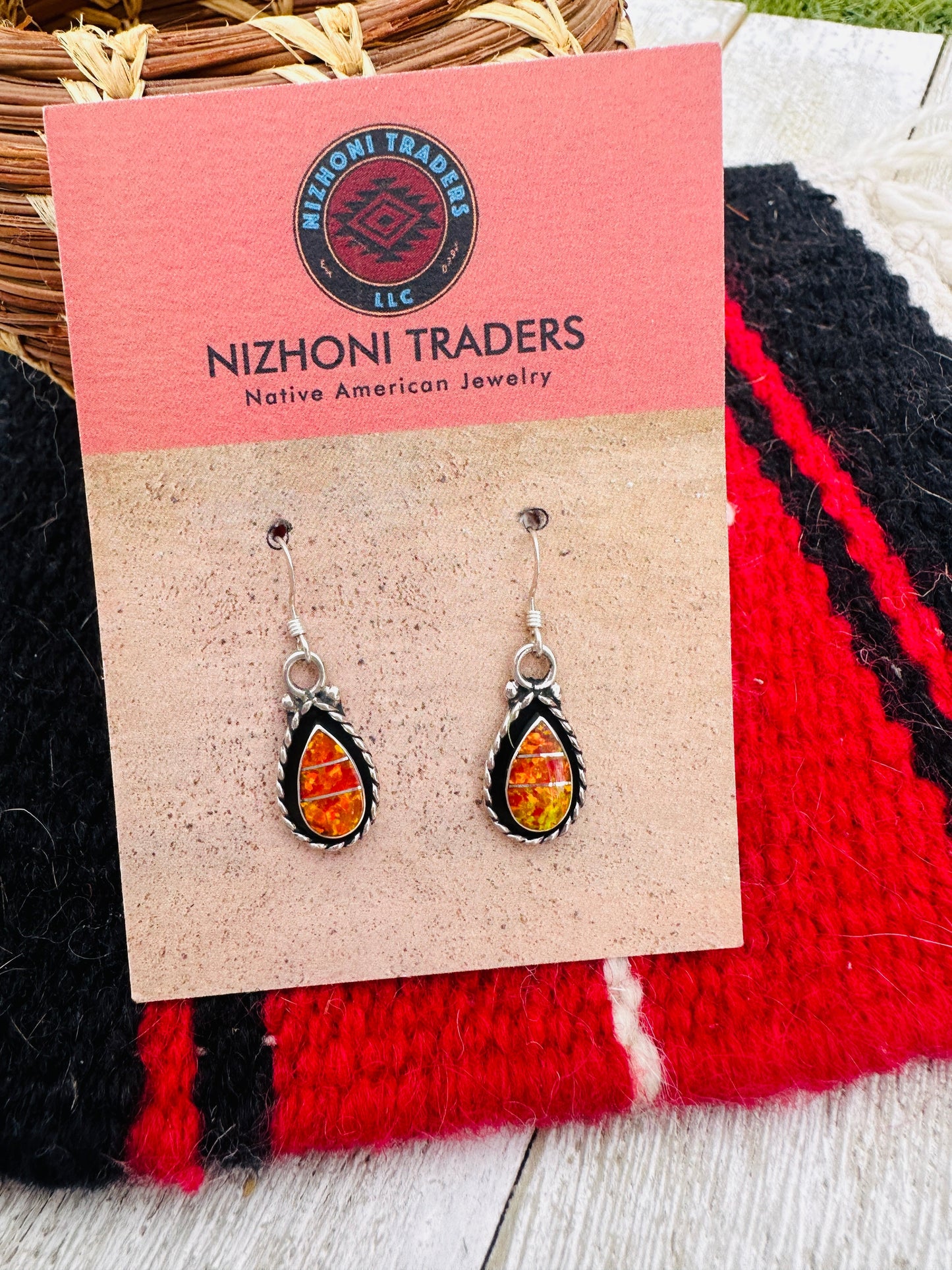 Handcrafted Opal & Sterling Silver Inlay Dangle Earrings