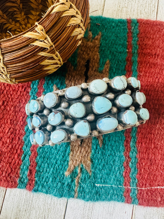 Sterling Silver & Golden Hills Turquoise Cluster Cuff Bracelet /
