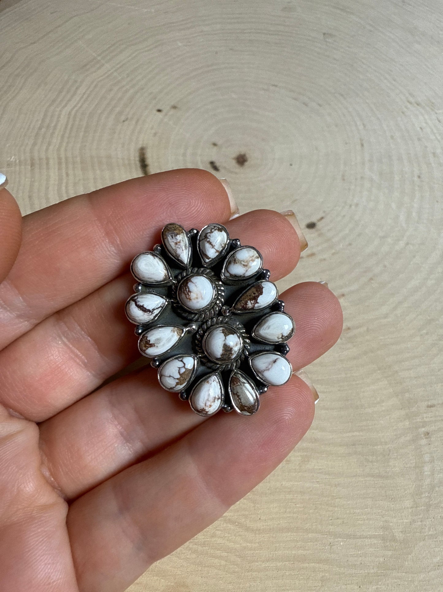 Handmade Wild Horse & Sterling Adjustable Cluster Ring