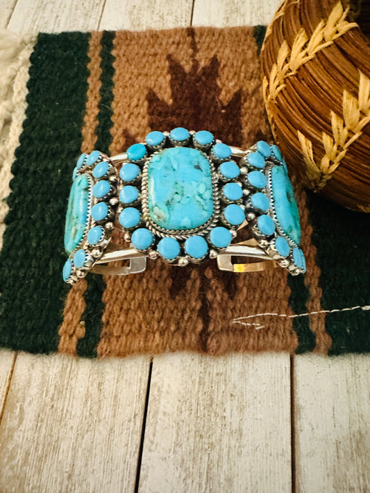 Handcrafted Kingman Turquoise & Sterling Silver Cuff Bracelet /