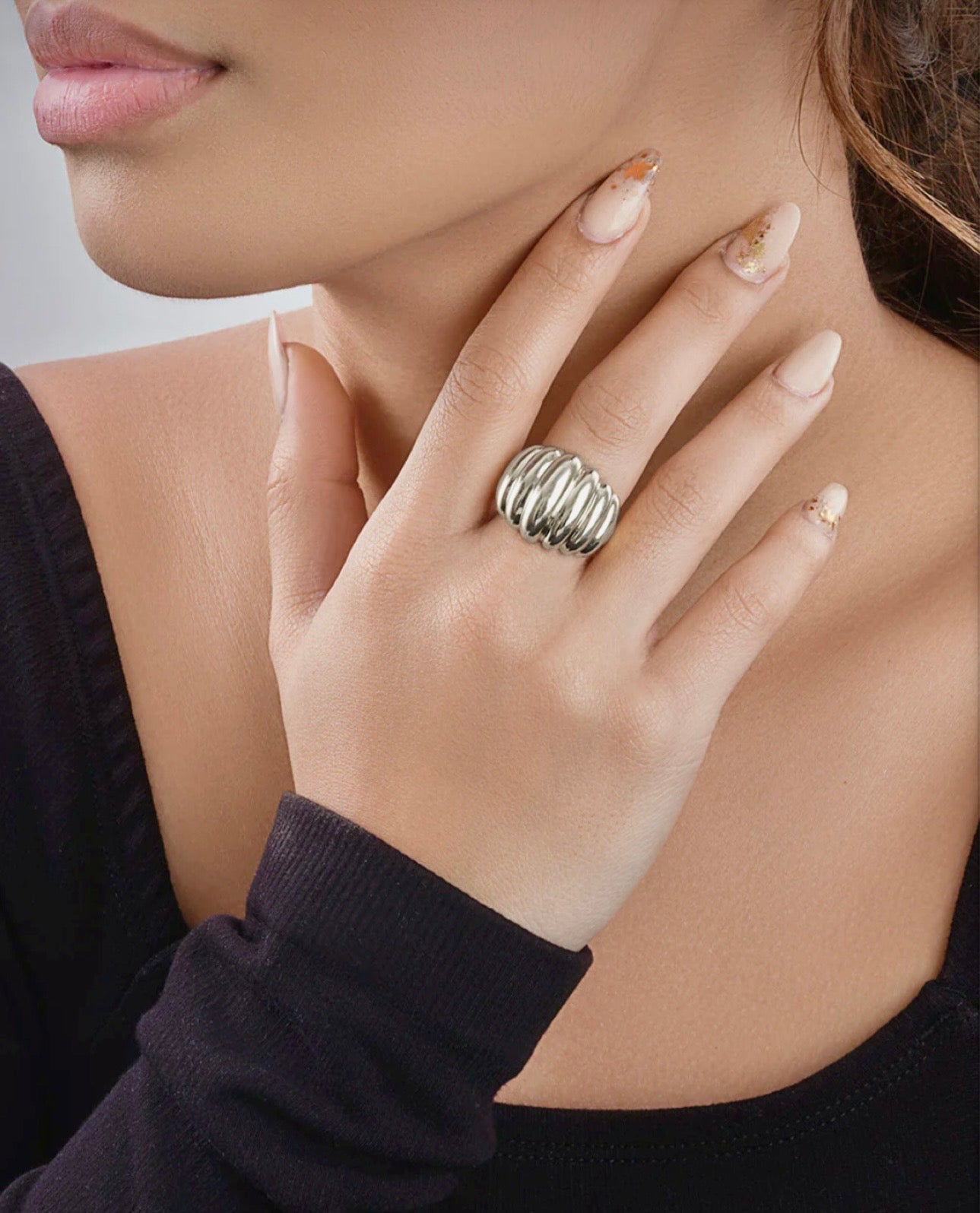 Bubble Dome Silver Statement Ring Size 9