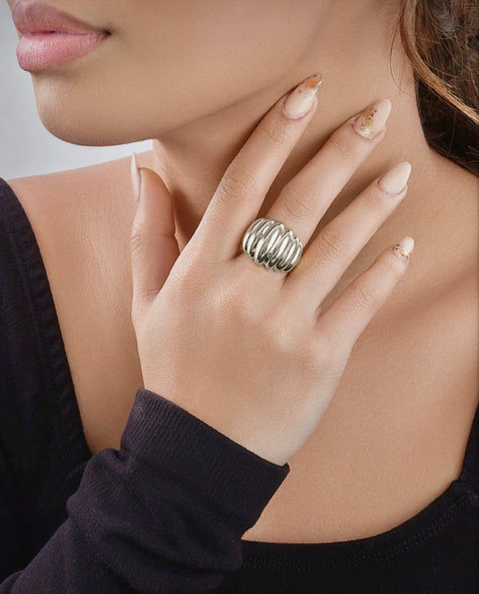 Bubble Dome Silver Statement Ring Size 9