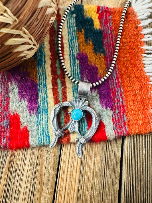 Handcrafted Sterling Silver & Kingman Turquoise Naja Pendant by Kevin Billah