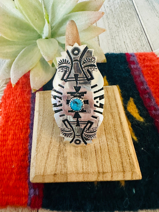Handcrafted Sterling Silver & Turquoise Adjustable Ring by Richard Singer