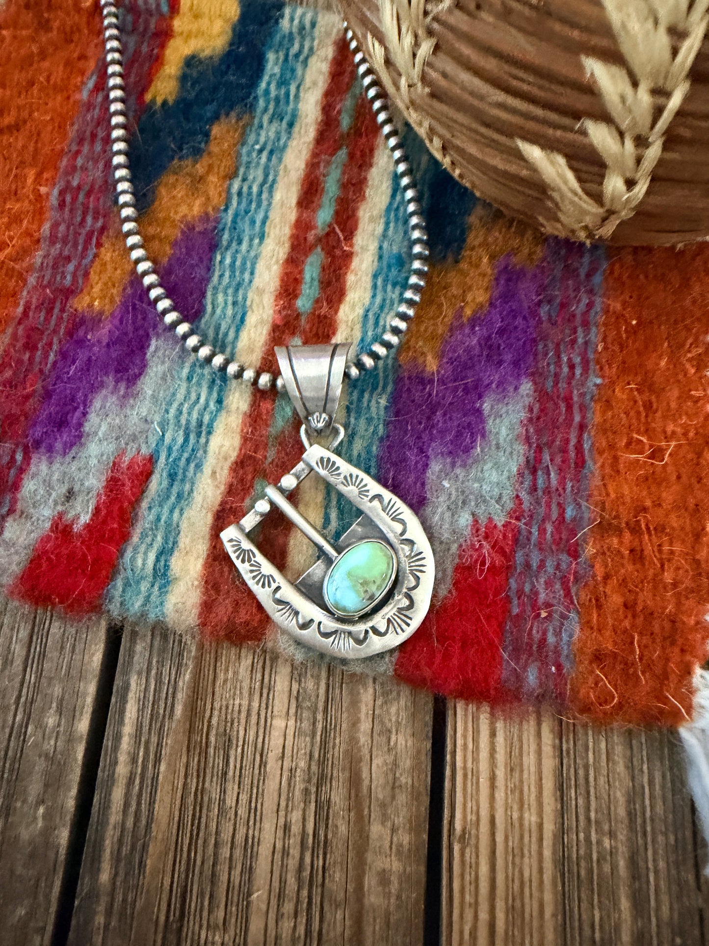 Handcrafted Sterling Silver & Turquoise Belt Buckle Pendant by Leroy James