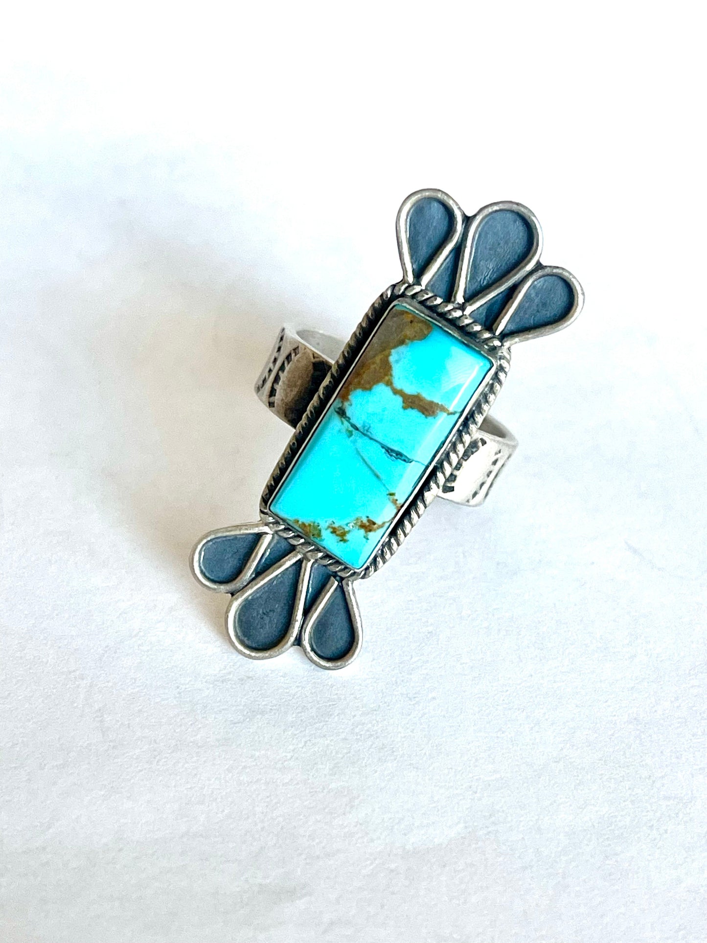 Beautiful Handmade Turquoise And Sterling Silver Adjustable  Ring