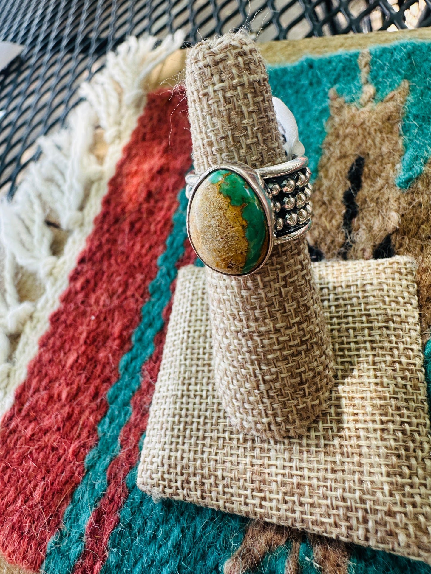 Handcrafted Sterling Silver & Royston Turquoise Ring Size 6