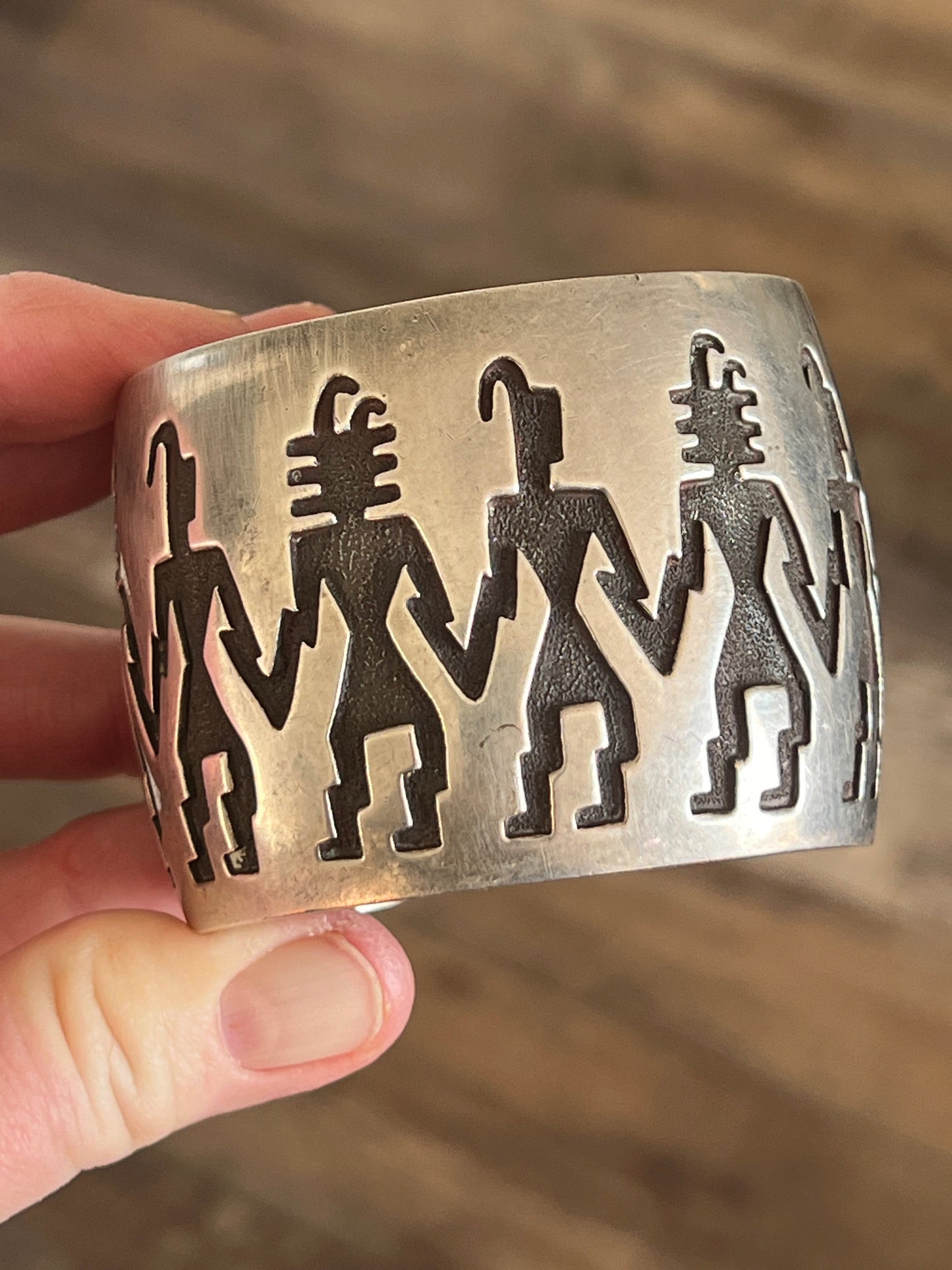 Handcrafted Vintage Sterling Silver Petroglyph Cuff