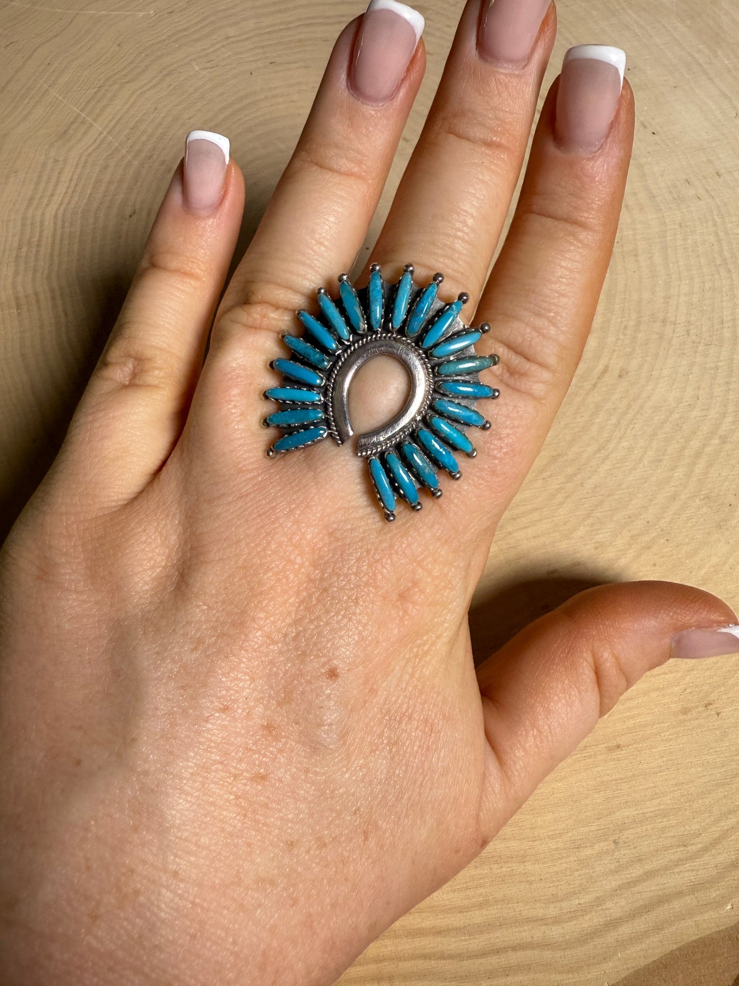 Handmade Sterling Silver & Needlepoint Turquoise Adjustable Naja Ring