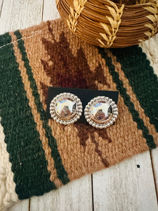 Handcrafted Sterling Silver Stud Earrings 1.25”