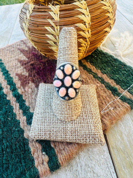 Handcrafted Queen Pink Conch & Sterling Silver Cluster Ring