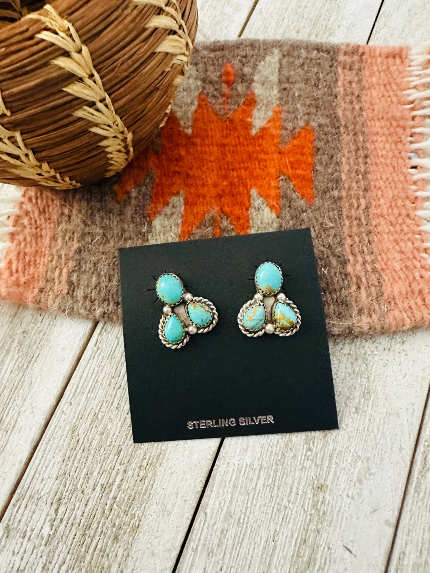 Handcrafted Sterling Silver & Turquoise Cluster Post Earrings