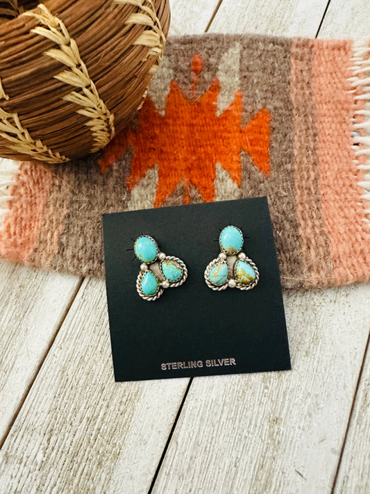 Handcrafted Sterling Silver & Turquoise Cluster Post Earrings