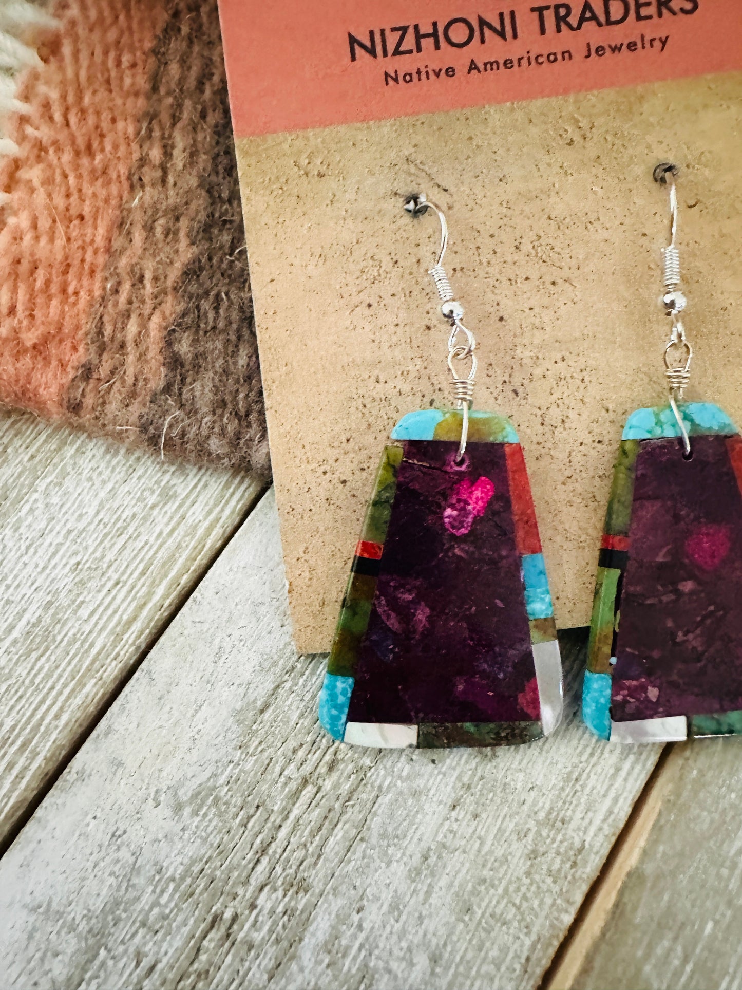 Handcrafted Multi Stone Inlay Dangle Earrings
