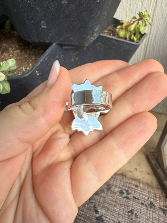 Handmade Coral, White Buffalo & Sterling Silver Adjustable Ring Signed Nizhoni