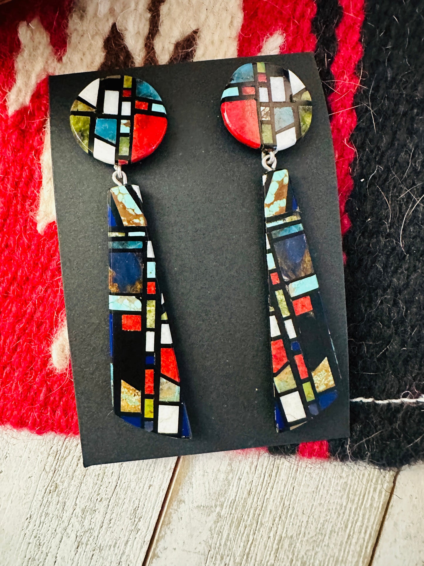 Handcrafted Multi Stone Inlay Dangle Earrings