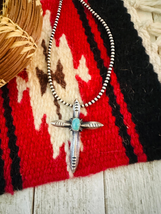 Handcrafted Sterling Silver & Turquoise Cross Pendant by Martha Cayatineto