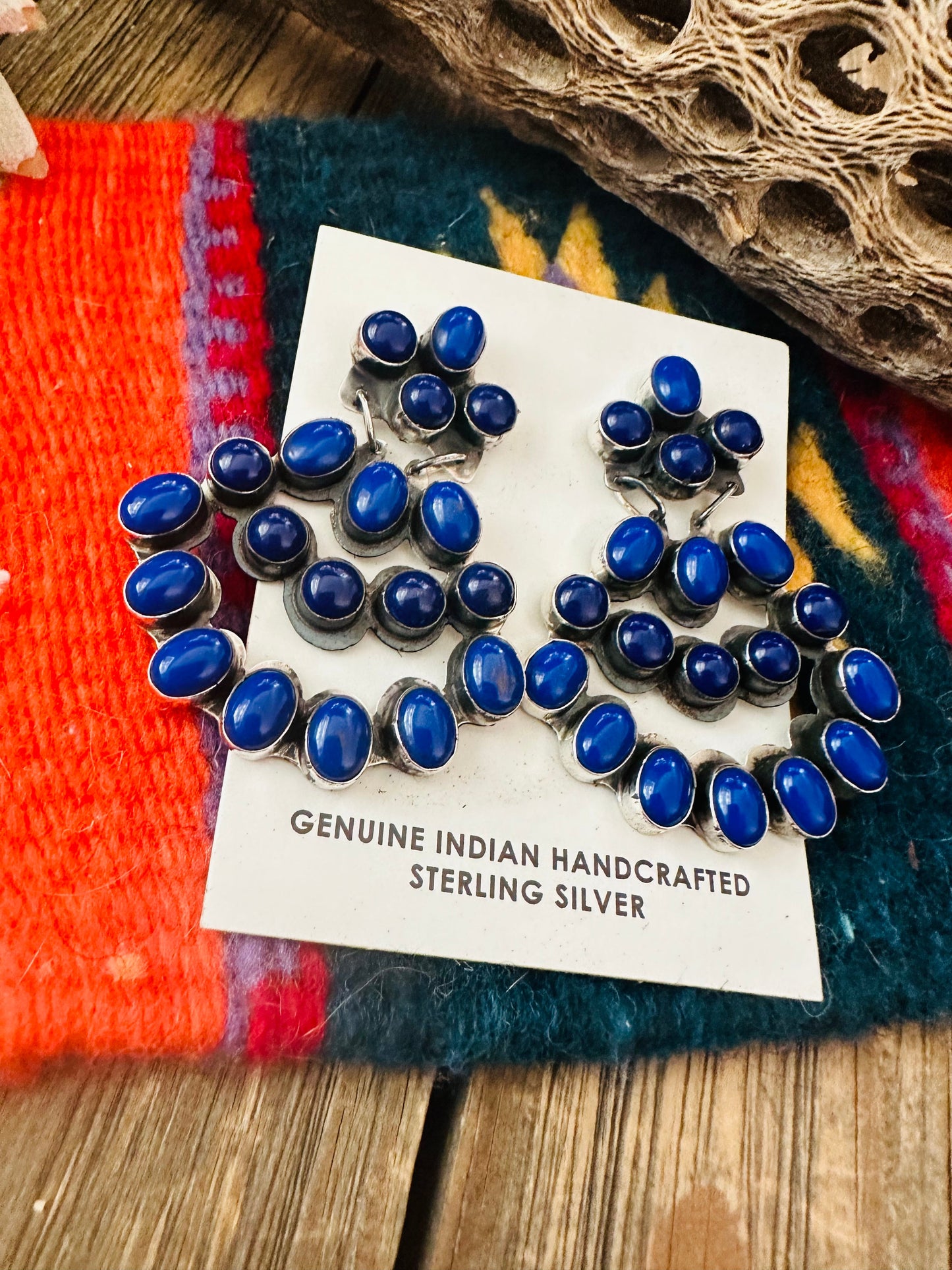 Navajo Lapis & Sterling Silver Cluster Dangle Earrings