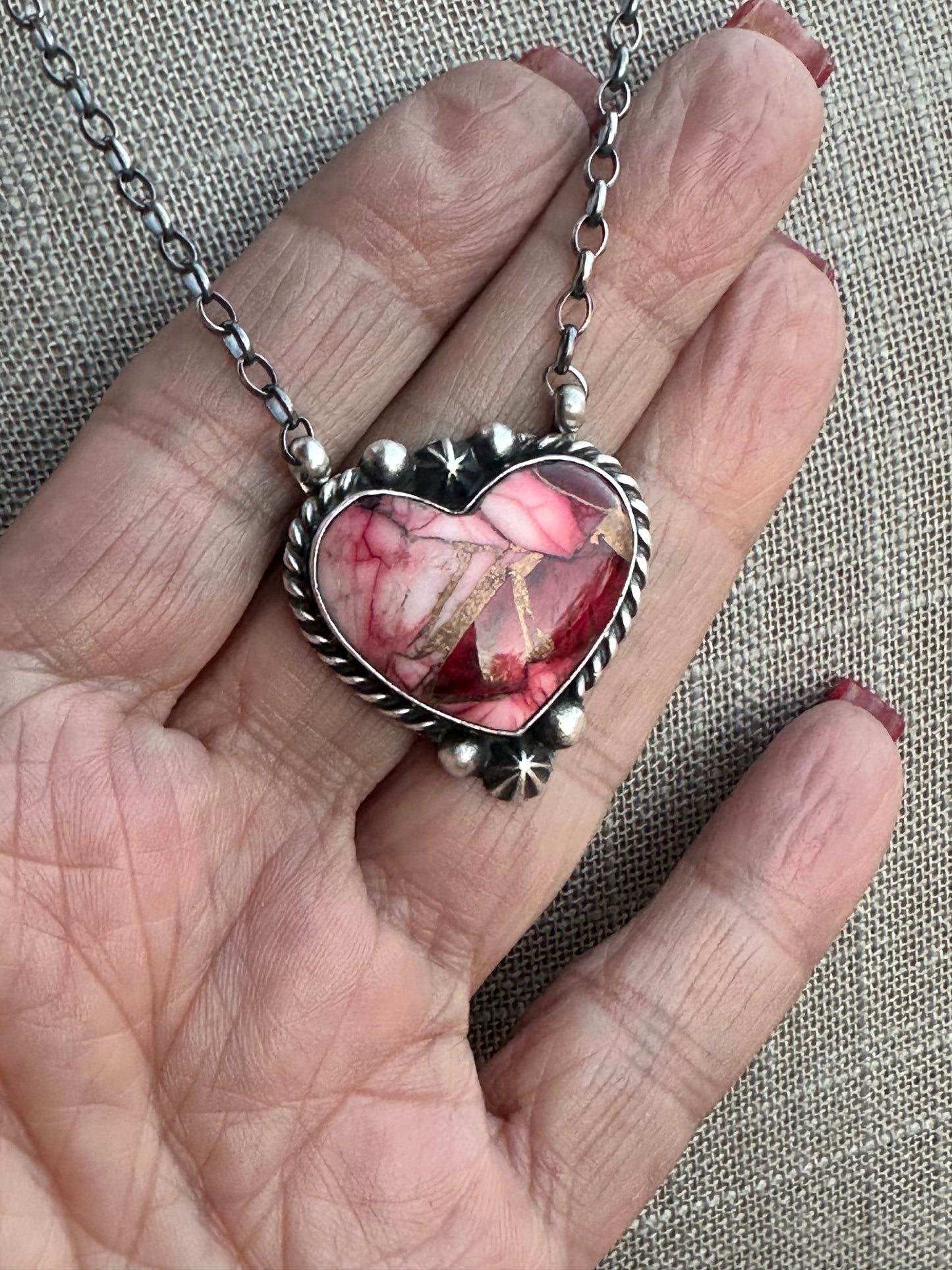 Handcrafted Rose Dahlia & Sterling Silver Heart Necklace