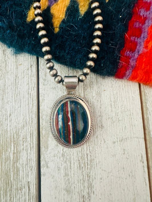 Handcrafted Rainbow Calsilica and Sterling Silver Star Pendant