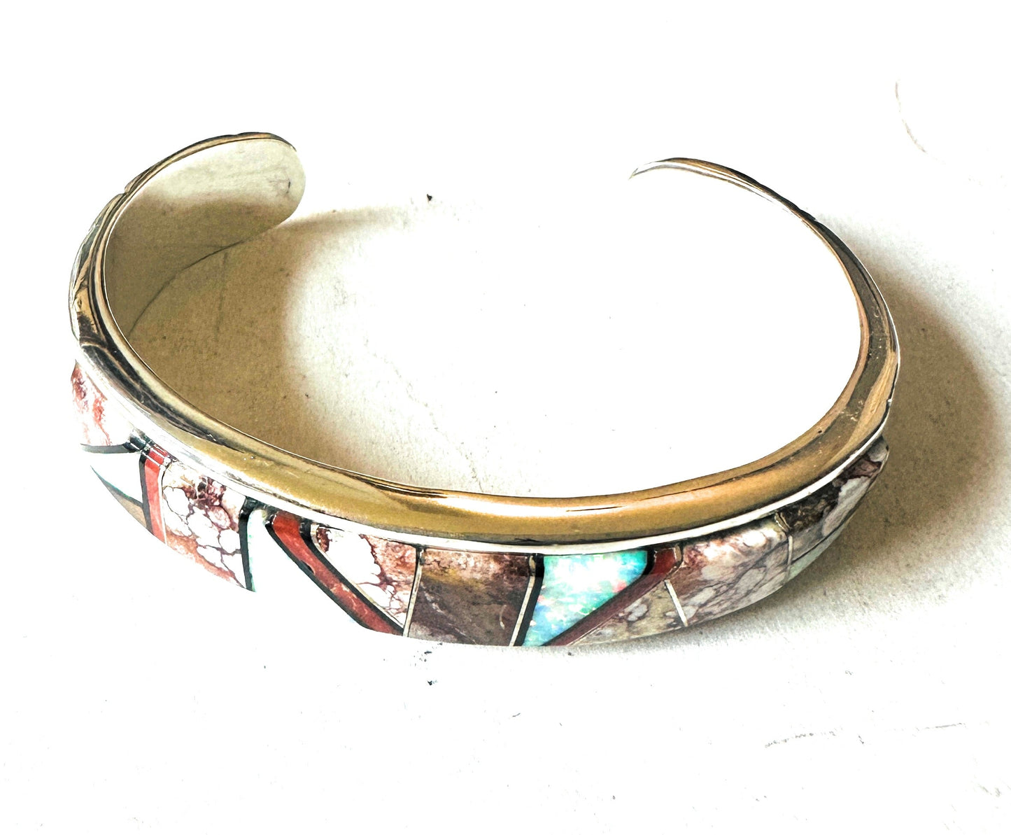 Handcrafted Multi Stone & Sterling Silver Inlay Cuff Bracelet