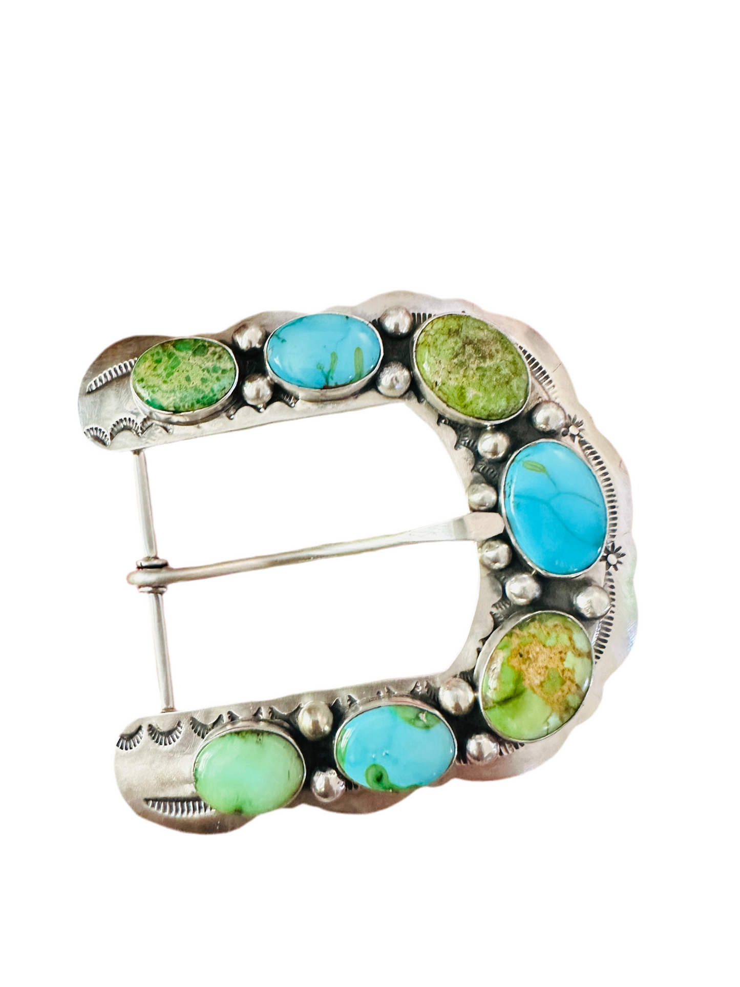 Handcrafted Turquoise & Sterling Silver Belt Buckle by Russell Sam