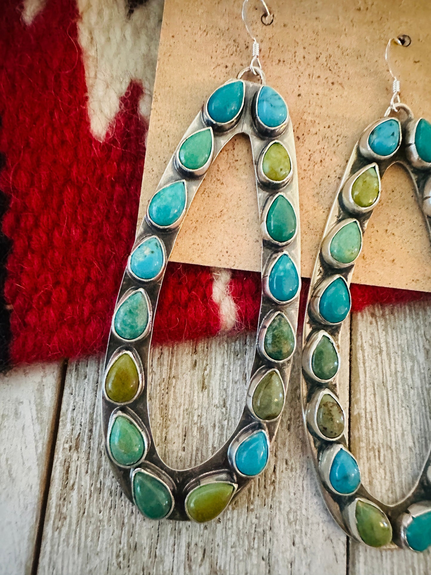 Handcrafted Turquoise & Sterling Silver Cluster Dangle Earrings
