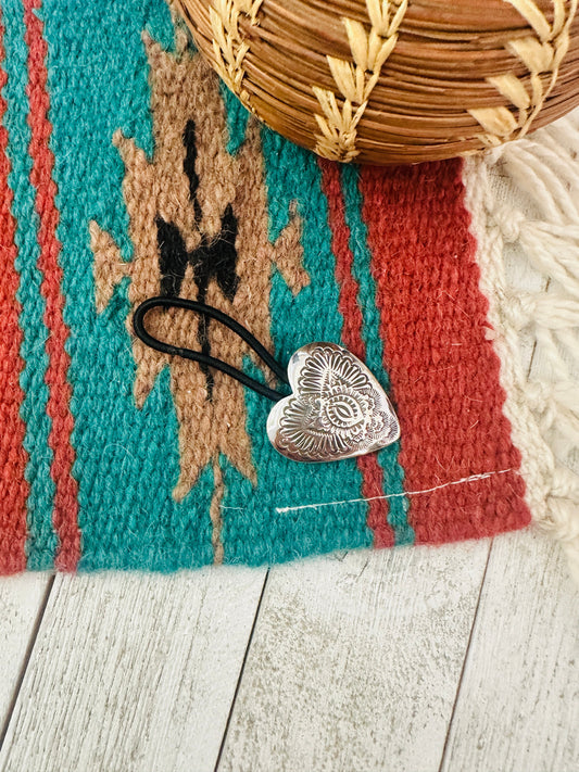 Handcrafted Hand Stamped Sterling Silver Heart Hair Tie