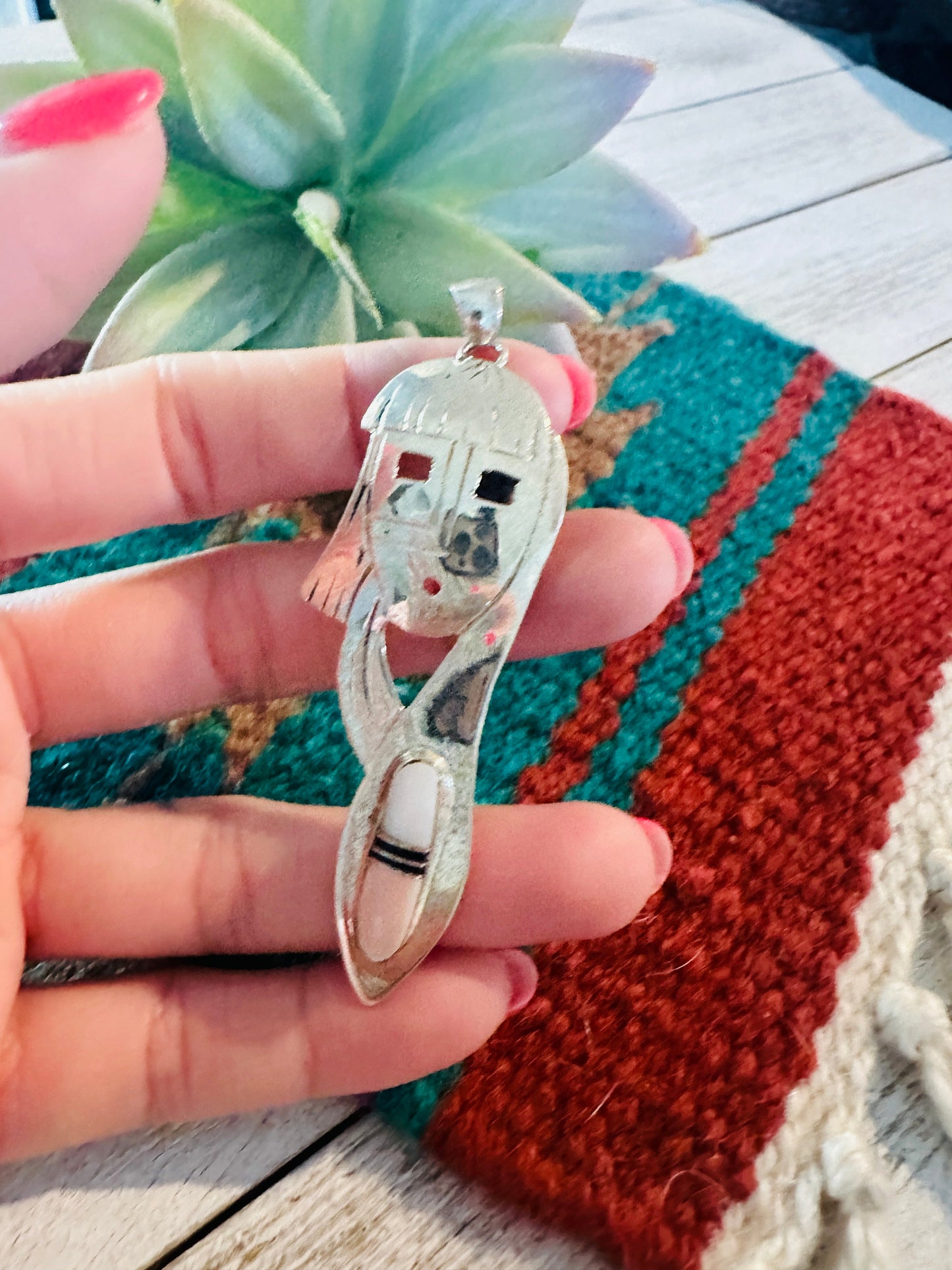 Navajo Sterling Silver & Mother of Pearl Kachina Pendant