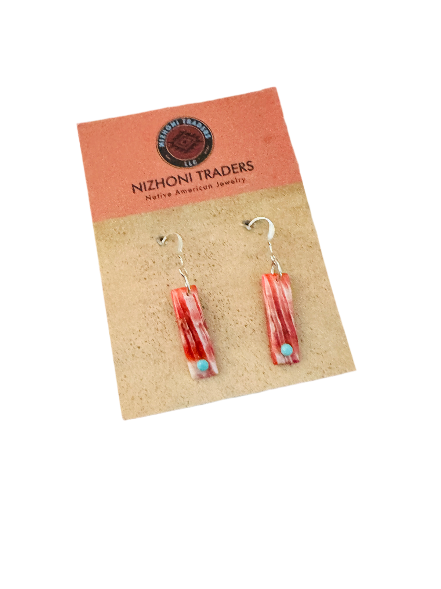 Orange Spiny & Turquoise Slab Dangle Earrings
