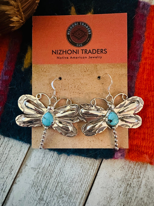 Handcrafted Turquoise & Sterling Silver Dragonfly Dangle Earrings