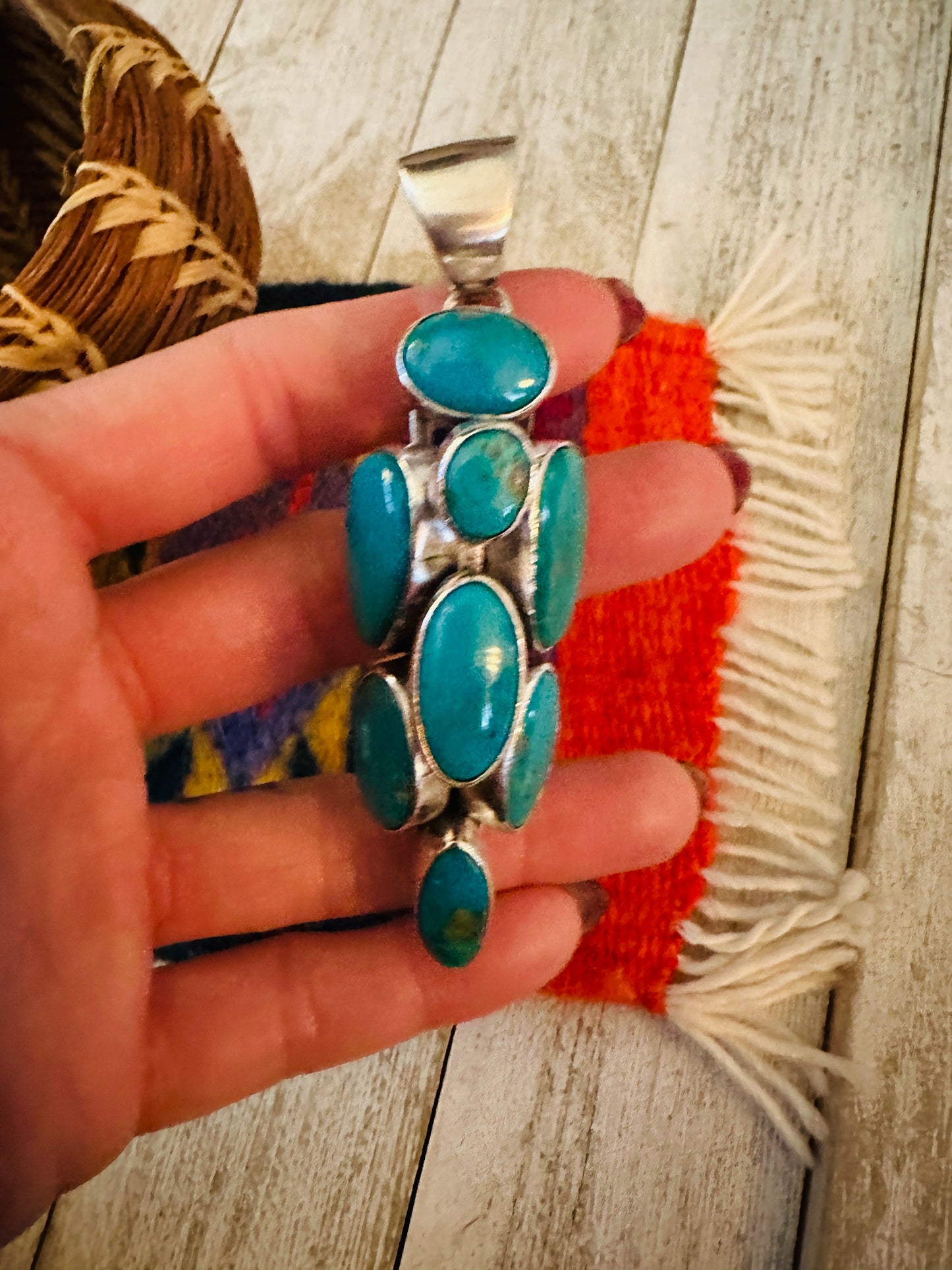 Handcrafted Turquoise and Sterling Silver Cluster Pendant