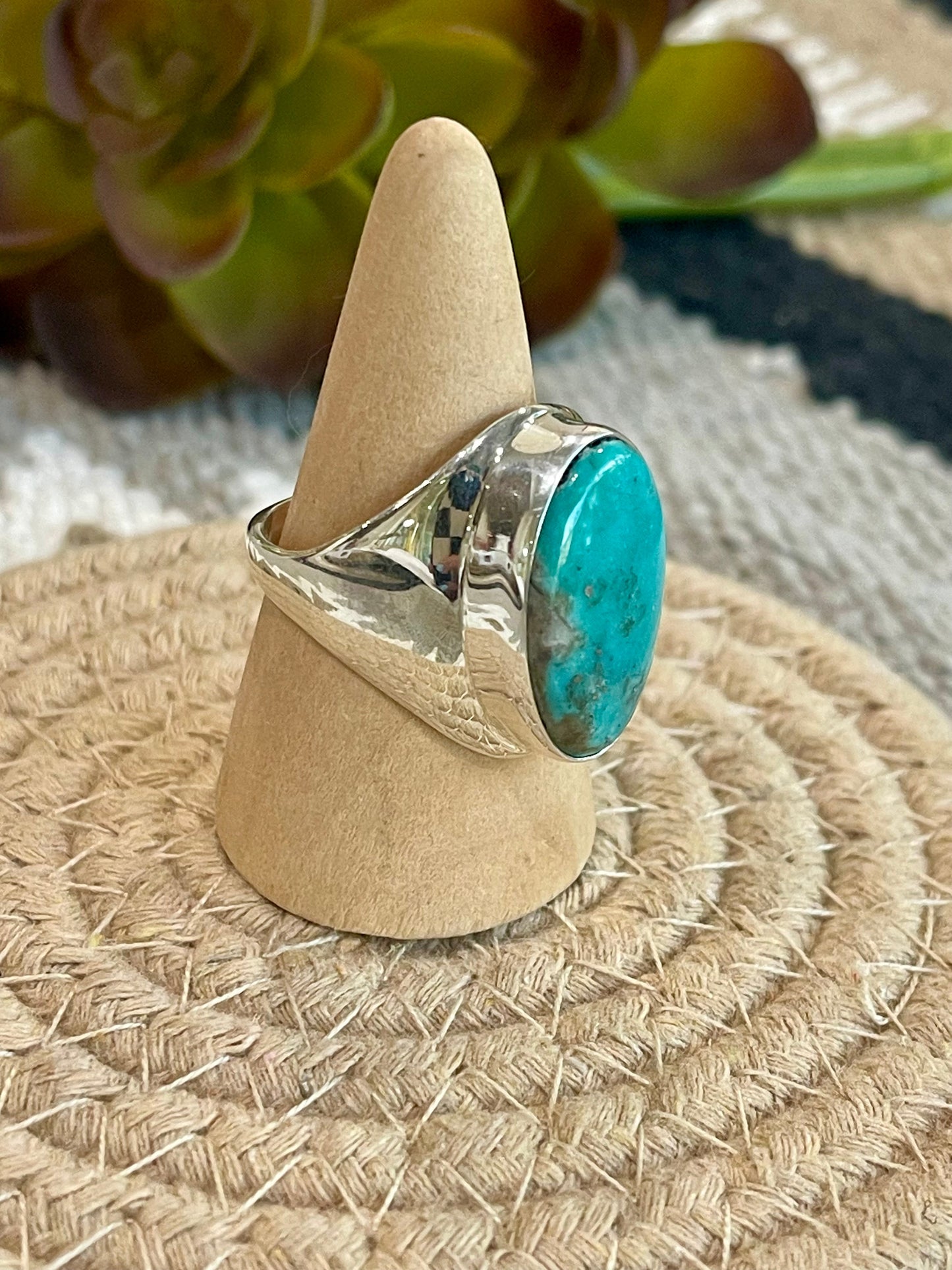 Handcrafted Turquoise & Sterling Silver Ring Size 11.75