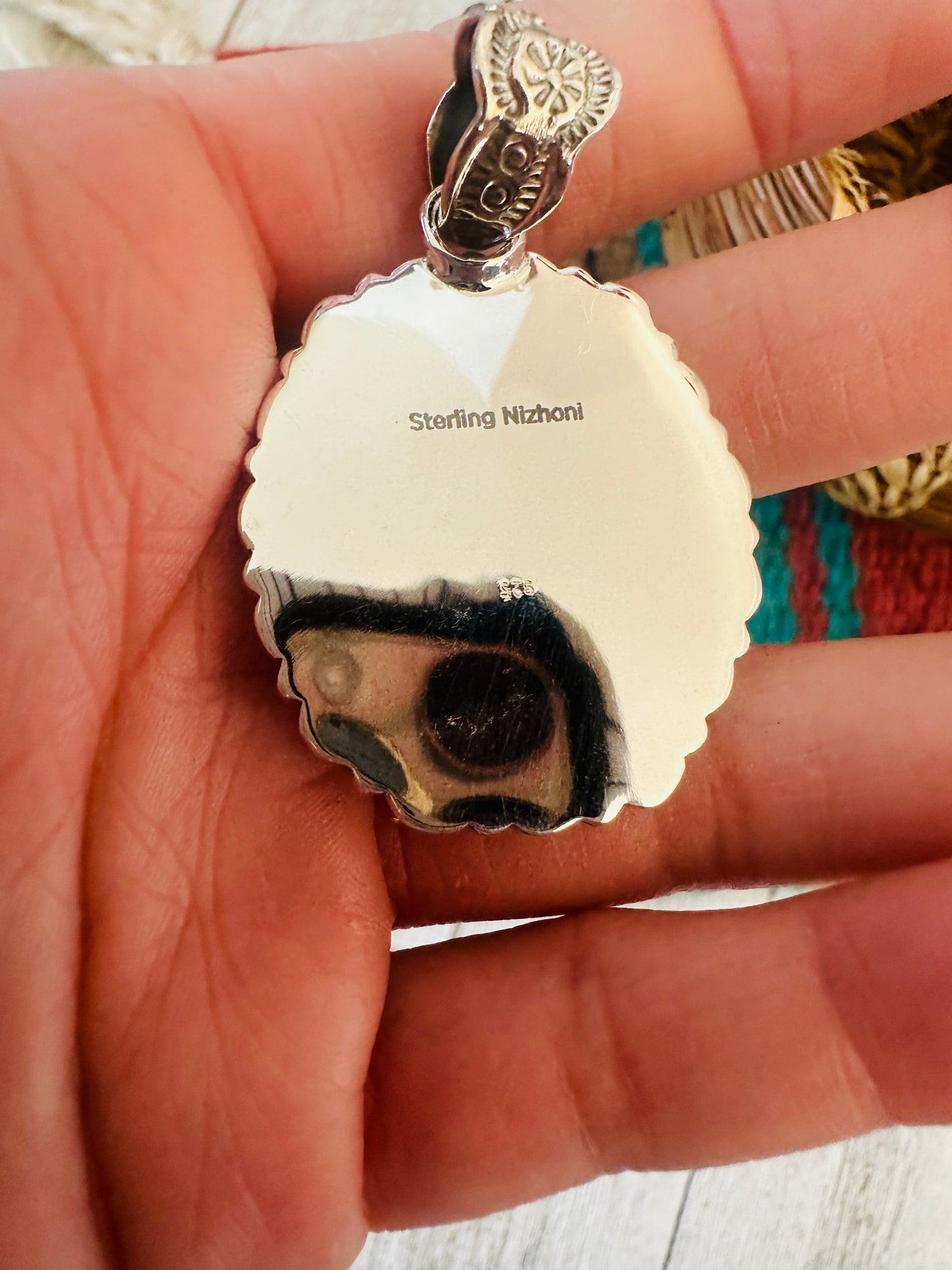 ** Christmas Collection ** Handmade Sterling Silver, Coral & Turquoise Cluster Pendant Signed Nizhoni
