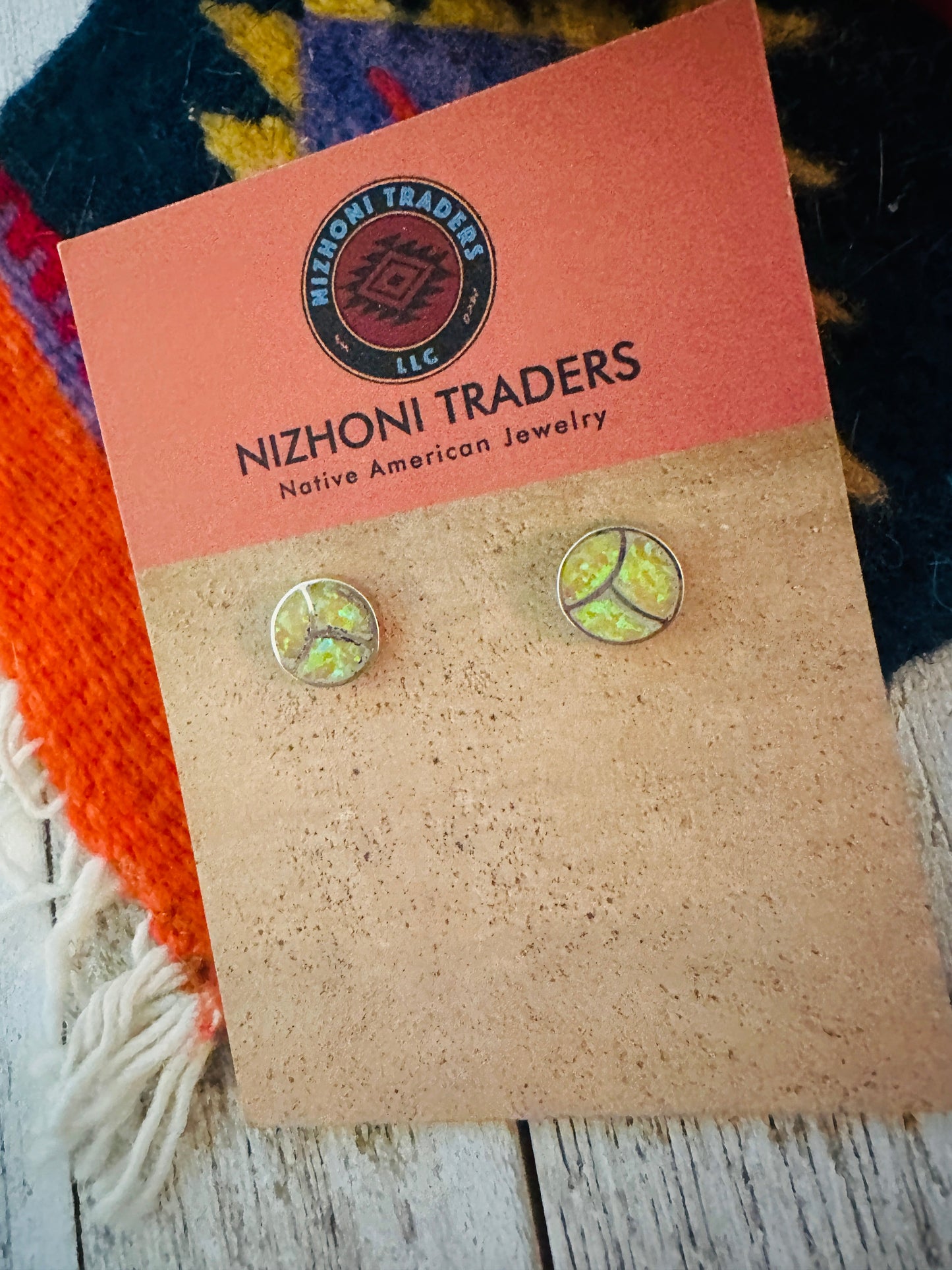 Handcrafted Yellow Opal & Sterling Silver Inlay Stud Earrings