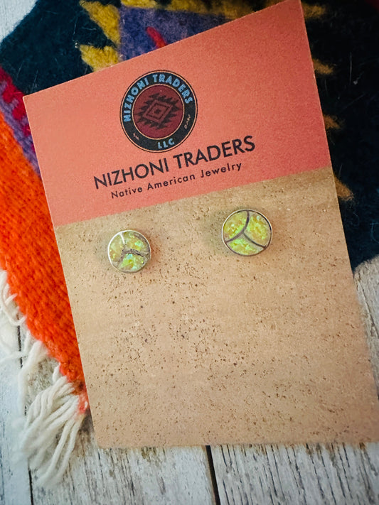 Handcrafted Yellow Opal & Sterling Silver Inlay Stud Earrings