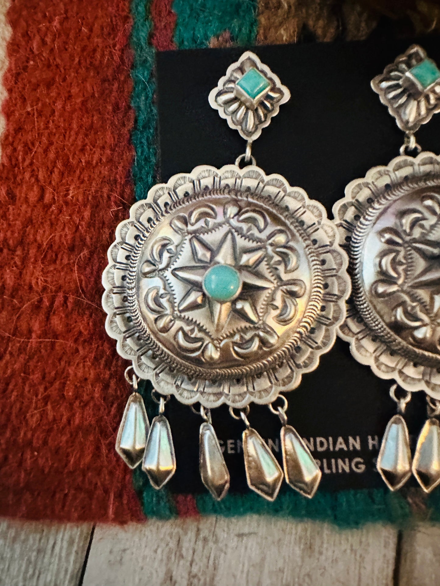 Handcrafted Turquoise & Sterling Silver Concho Dangle Earrings by Eugene Charley