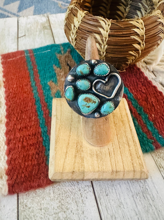 Old Pawn Handcrafted Sterling Silver & Turquoise Ring Size 5
