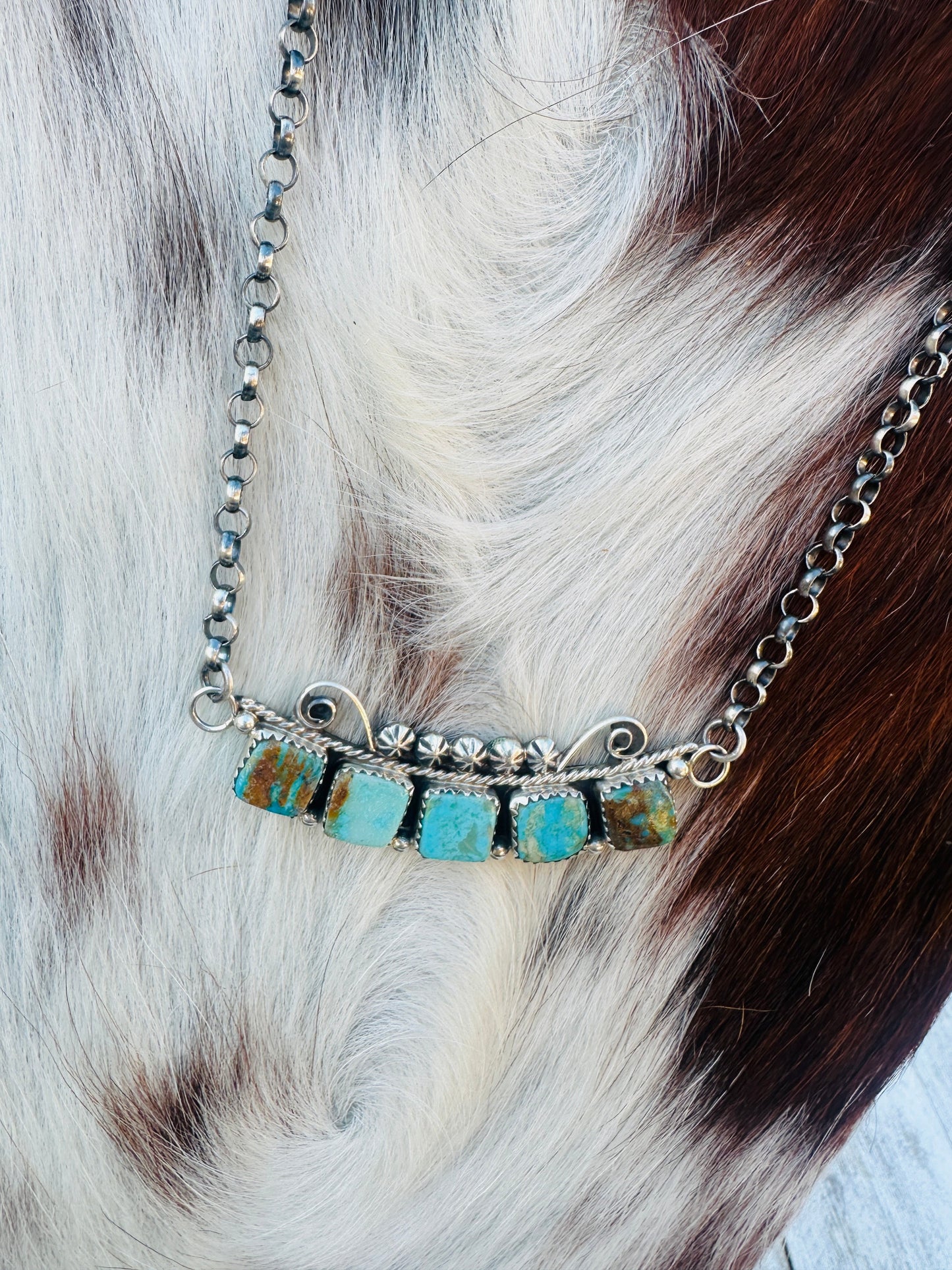 Handcrafted Turquoise & Sterling Silver Bar Necklace by Jacqueline Silver