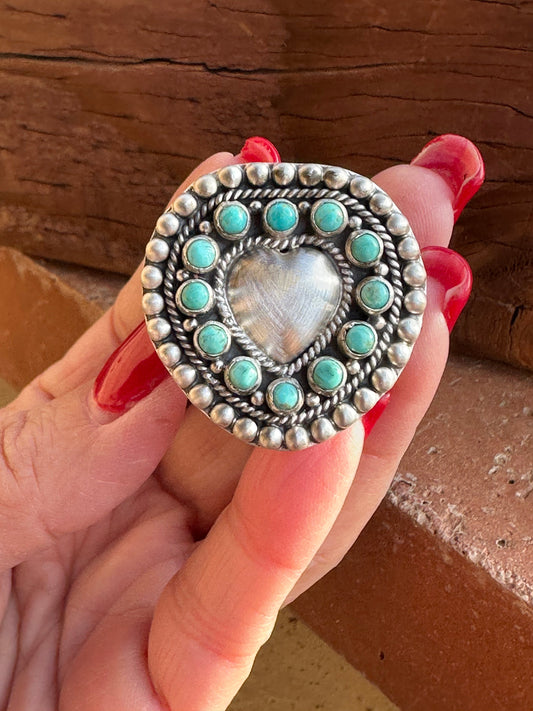 Handmade Adjustable Turquoise Sterling Silver Heart Ring