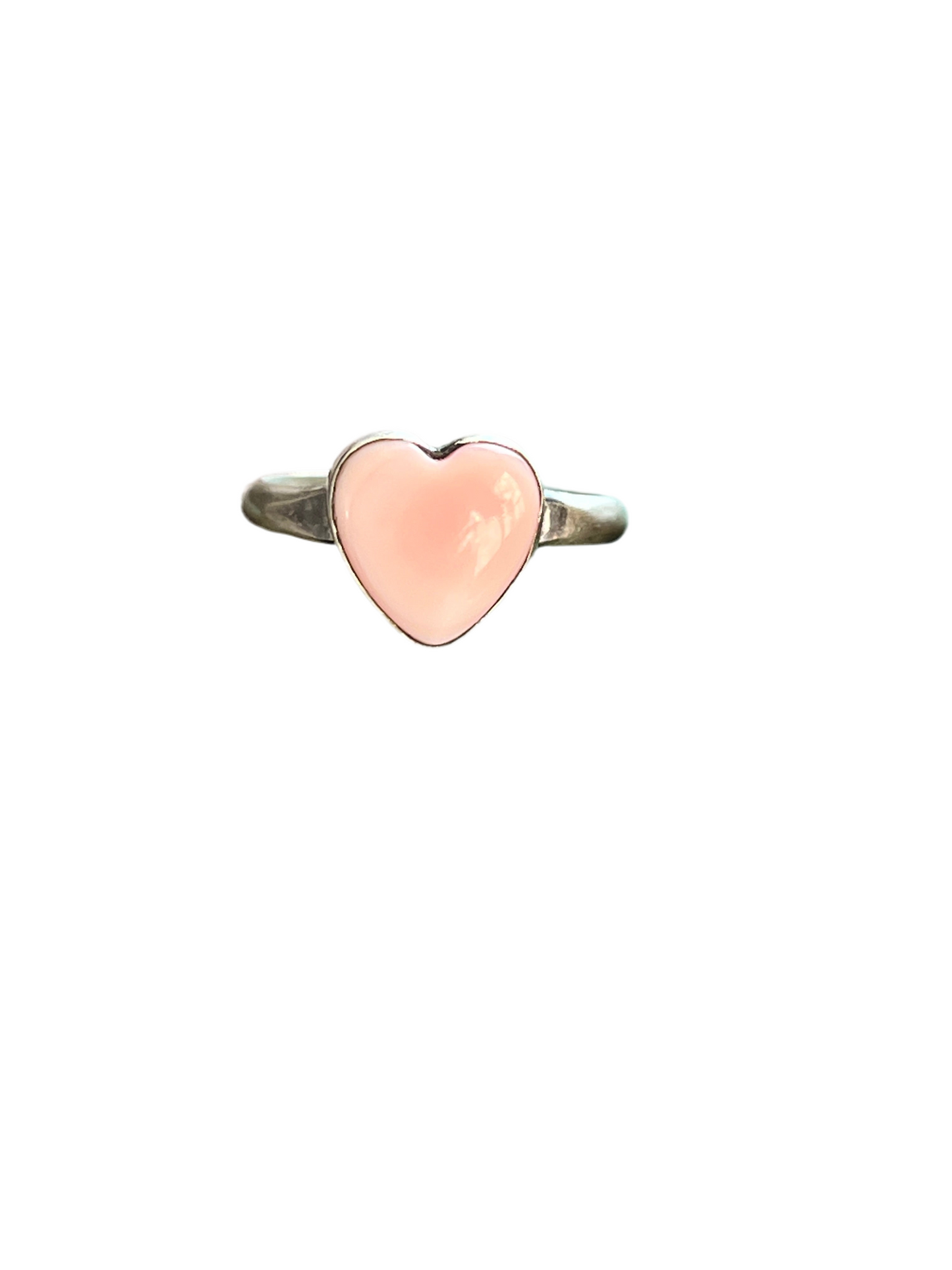 Handcrafted Made Sterling Silver and Heart Shaped Pink Conch Stacker Ring, Single Shank