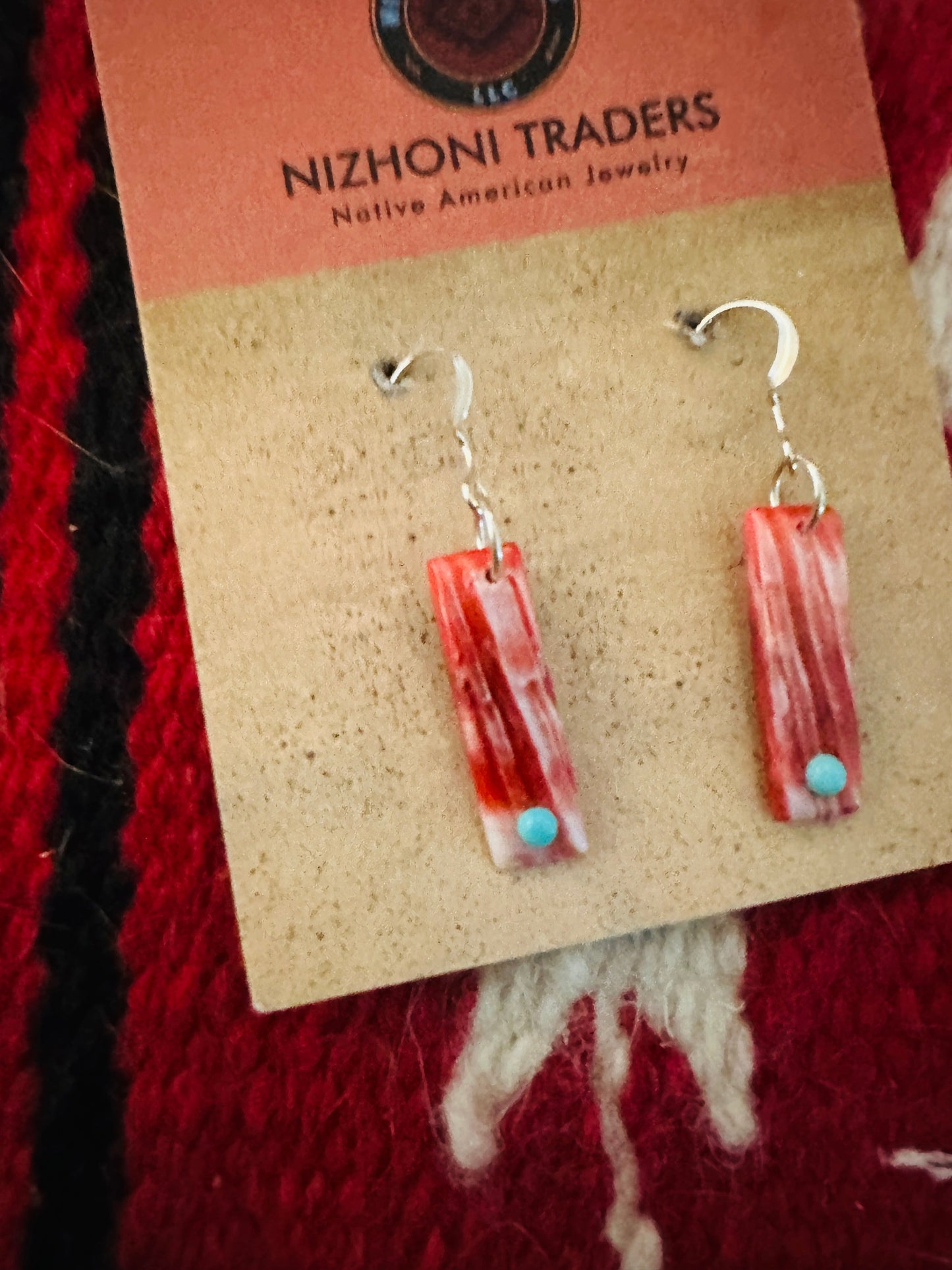 Orange Spiny & Turquoise Slab Dangle Earrings