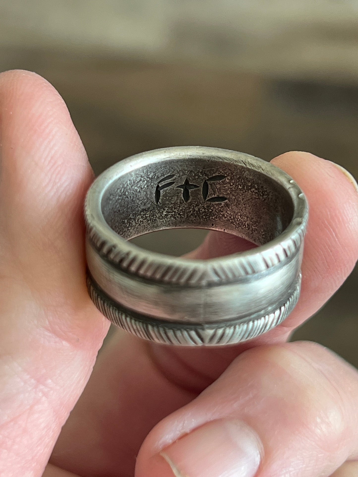 Falcon Trading Company Ingot Sterling Silver and Fox Turquoise Inlay Ring by Joe O’Neill, Size 10