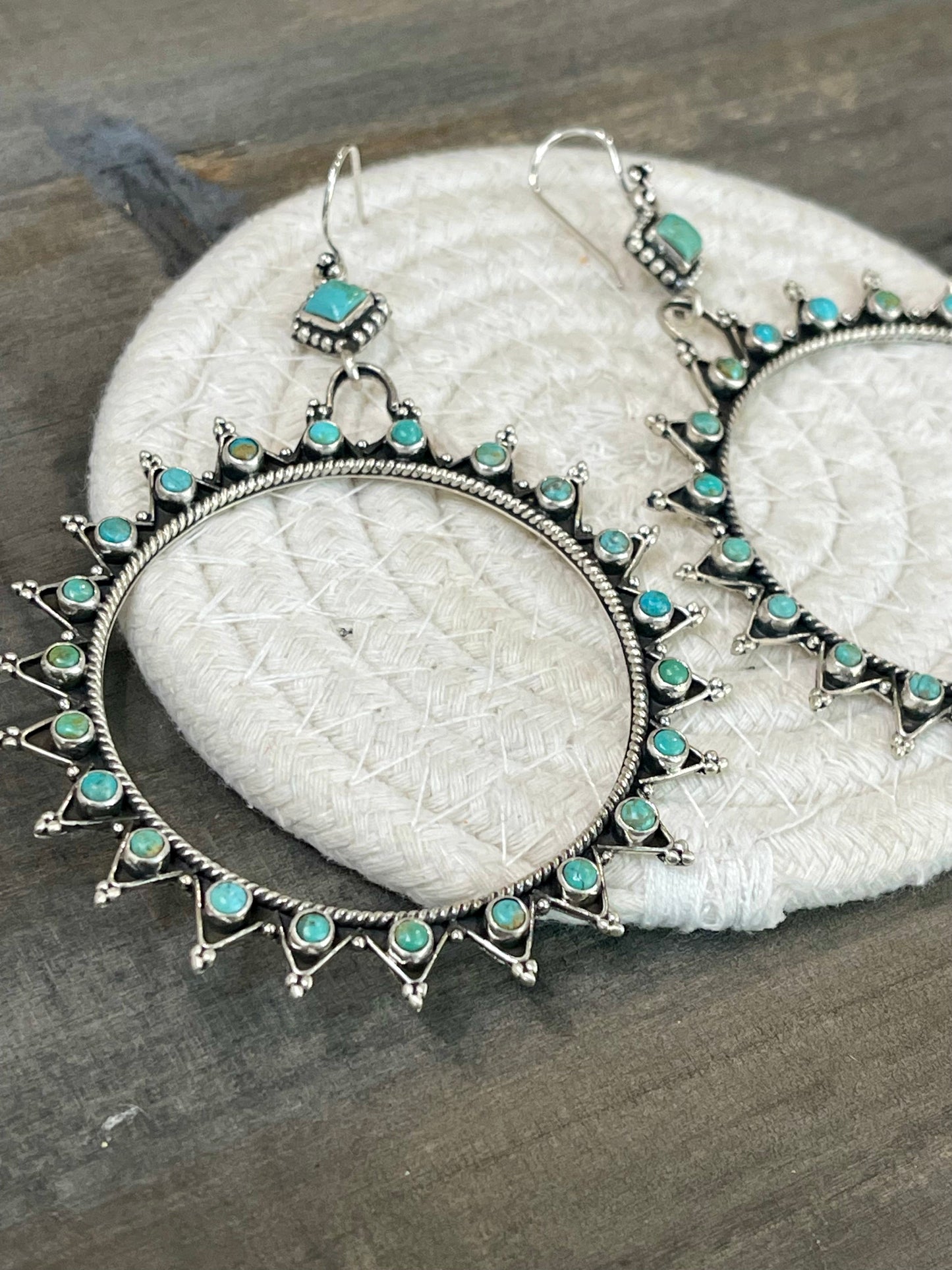 Handmade Sterling Silver Turquoise Hoop Earrings